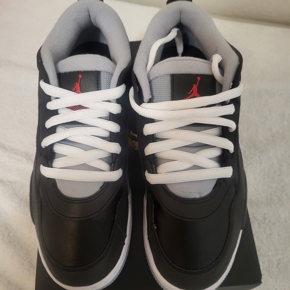 Jordan Black and White Sneakers with Red Logo